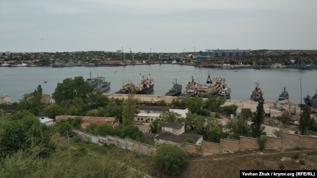 Вид на Севастопольскую бухту и зерновой терминал «Авлита»