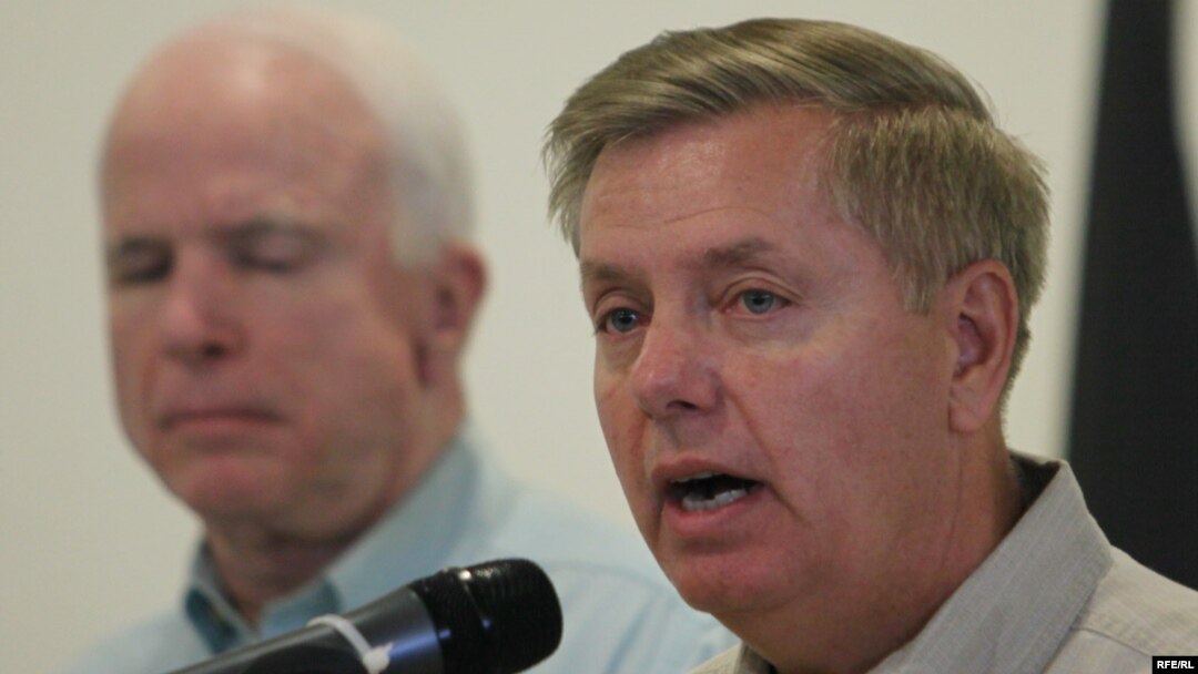 U.S. Senator Lindsey Graham (right) is a supporter of drone strikes.