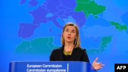 EU foreign policy chief Federica Mogherini speaks during a press conference on the European Neighborhood Policy at EU Headquarters in Brussels on March 4.