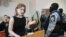 Activist Darya Kozyreva delivers a speech during a court hearing in Saint Petersburg on April 18. 