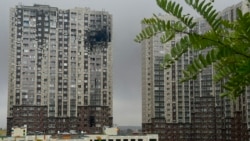 A view shows a damaged multi-storey apartment building following a drone attack in Kotelniki in the Moscow region on September 20, 2026.