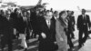 FILE - In this Jan. 16, 1979 file picture, Shah Mohammad Reza Pahlavi and Empress Farah walk on the tarmac at Mehrabad Airport in Tehran to board a plane to leave Iran.