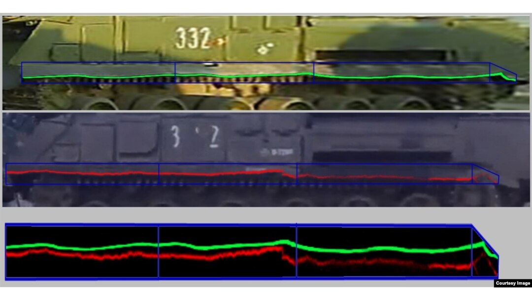 Порівняння ушкоджень щитка у «Бука 332» і «Бука 3х2». Фото зі звіту Bellingcat