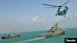 An Iranian Navy drill off the Strait of Hormuz