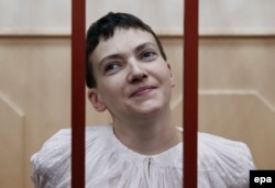 Nadia Savchenko attends a court hearing in Moscow on April 17.