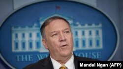 U.S. Secretary of State Mike Pompeo during a briefing on terrorism financing at the White House on September 10 in Washington.