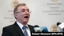 ROMANIA -- Romanian General Prosecutor Augustin Lazar addresses a press conference at the Public Prosecution headquarters in Bucharest, April 8, 2019
