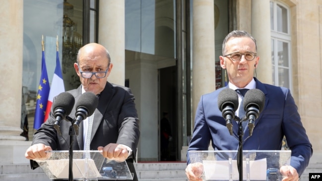 Ministri i Jashtëm i Francës, Jean-Yves Le Drian, dhe ministri i Jashtëm i Gjermanisë, Heiko Maas - foto arkivi.
