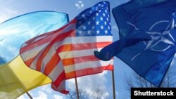 Флаги Украины, США и НАТО.