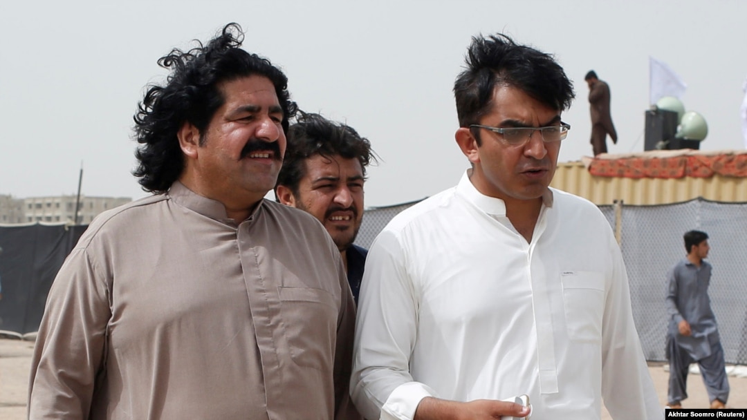 FILE: Ali Wazir (L) and Mohsin Dawar, leaders of the Pashtun Tahafuz Movement (PTM).