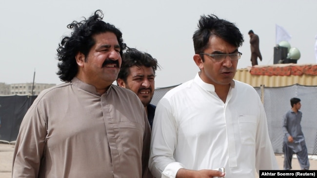 FILE: Ali Wazir (L) and Mohsin Dawar, leaders of the Pashtun Tahafuz Movement (PTM).