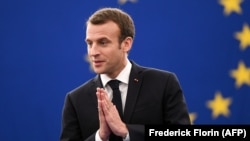 French President Emmanuel Macron spoke to the European Parliament in Strasbourg on April 17. 