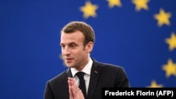 French President Emmanuel Macron spoke to the European Parliament in Strasbourg on April 17. 