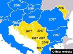 Mapa zemalja CEFTA-e po redoslijedu pristupanja ovom sporazumu