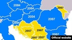 Na grafici žutim prikazane zemlje koje su se pridružile CEFTA sporazumu.