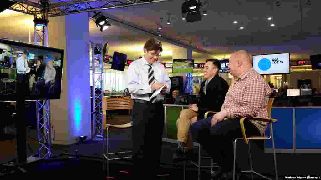 On the set at "USA Today." Beliaev and Gabidullin were interviewed about Russian propaganda and threats to media freedom in Russia.