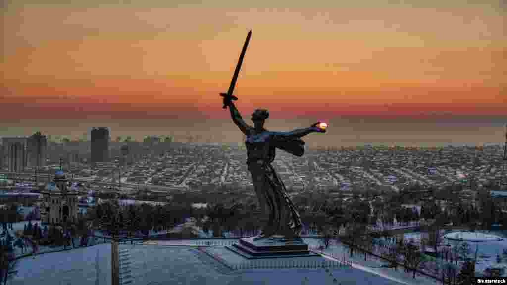 Unveiled in 1967, the statue was part of a complex commemorating the World War II battle of Stalingrad. Stalingrad was renamed Volgograd in 1961, several years after the death of Soviet dictator Josef Stalin.