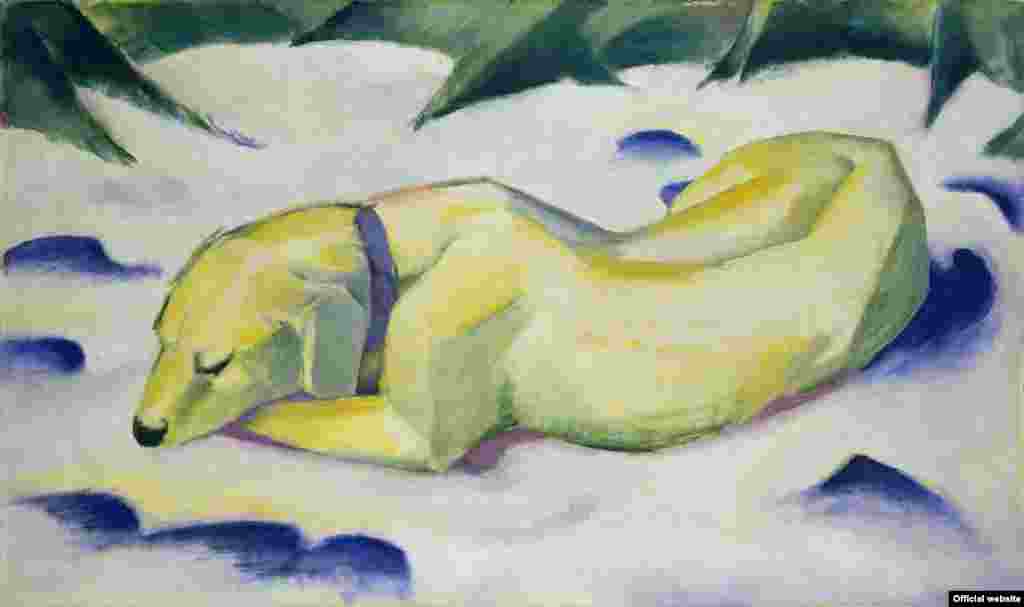 Franz Marc Dog Lying in the Snow, 1910/1911 Oil on canvas, 62.5 x 105 cm Städel Museum, Frankfurt on the Main, Property of Städelsches Museums-Verein e.V. Photo: &copy; Städel Museum &ndash; ARTOTHEK