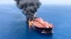 AR SEA -- An oil tanker is seen after it was attacked at the Gulf of Oman, June 13, 2019