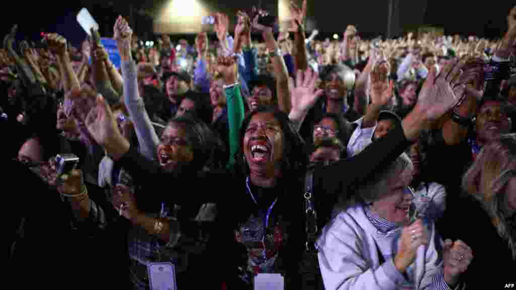 Supporters of President Barack Obama cheer during the Obama Election Night watch party at McCormick Place in Chicago, Illinois.