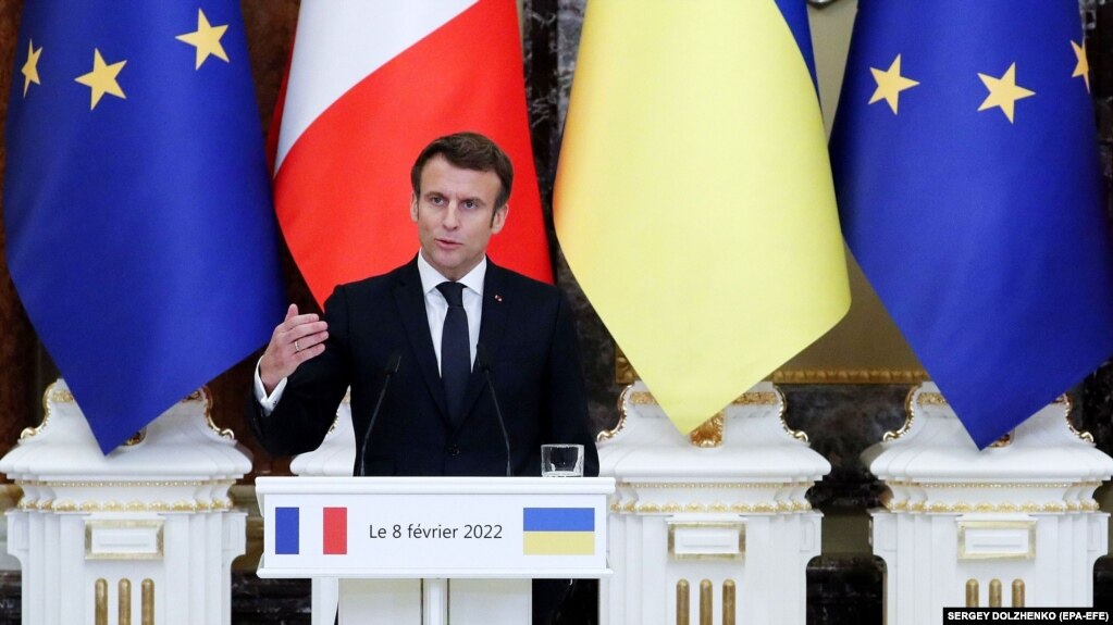 Емманюель Макрон під час візиту до Києва, 8 лютого 2022 року