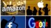 Logot e kompanive Amazon, Apple, Google dhe Facebook. 