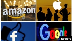 Логотипы интернет-гигантов Amazon, Apple, Facebook и Google
