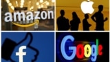 Logo-urile companiilor Amazon, Apple, Facebook și Google