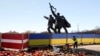 LATVIA – Monument to Soviet soldiers in the capital of Latvia. Riga, May 9, 2022. This year, the park where the monument is located was decorated with the flags of Latvia and Ukraine and an exhibition "Glory to Ukraine" was organized near it 