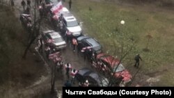 A protest rally in southwestern Minsk, one of several small demonstrations that were reported in various districts of the Belarusian capital on December 19. 