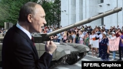 Владимир Путин, танк, протестующие в Хабаровске, коллаж
