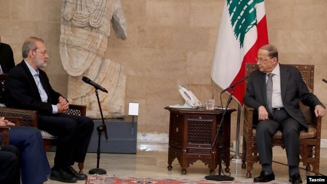 میشل عون، رئیس‌جمهور لبنان (سمت راست) و علی لاریجانی