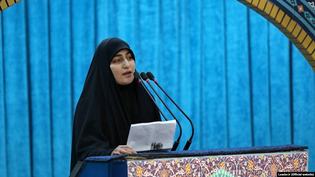 Zeinab Soleimani, the daughter of Iran's IRGS Majer-General Qassem Soleimani delivering her speech in his funeral in Tehran, Iran, January 6, 2020.