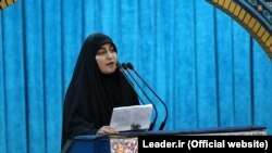 Zeinab Soleimani, the daughter of Iran's IRGS Majer-General Qassem Soleimani delivering her speech in his funeral in Tehran, Iran, January 6, 2020.