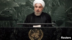 Iran's President Hassan Rohani addresses a plenary meeting of the United Nations Sustainable Development Summit 2015 at UN headquarters in New York on September 26.