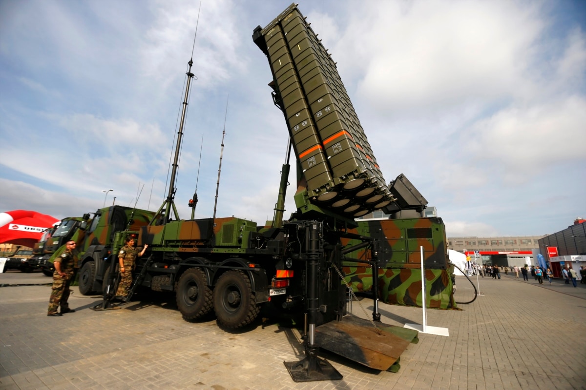 Servicemen display a Thales-made SAMP/T air defense system at an international military exhibition in Kielce, Poland, September 2, 2014