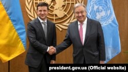 Президент Украины Владимир Зеленский и генеральный секретарь ООН Антониу Гутерриш (справа). Нью-Йорк, 26 сентября 2019 года