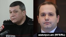 Armenia - The Armenia police chief Vladimir Gasparian (L) and National Security Service Director Georgi Kutoyan.