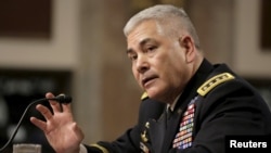 U.S. Army Gen. John Campbell, commander for Resolute Support and commander of U.S. Forces-Afghanistan, testifies before a Senate Armed Services Committee hearing on the "Situation in Afghanistan" on Capitol Hill in Washington on February 4.