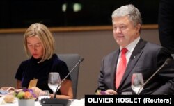 Federica Mogherini cu Petro Porosenko în Bruxelles 14 mai, 2019
