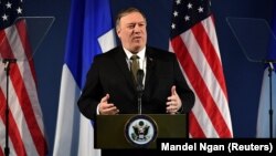 U.S. Secretary of State Mike Pompeo speaks in the northern Finnish city of Rovaniemi on May 6.