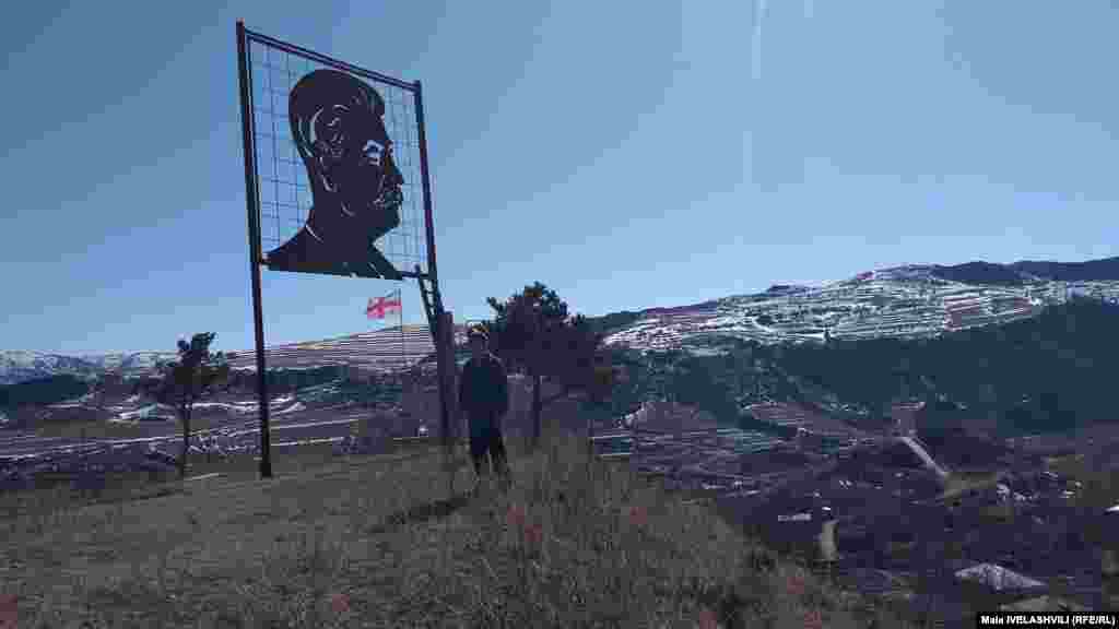 A silhouette of Stalin seen above the village of Zikilia, in southwest Georgia, in February 2020.&nbsp;