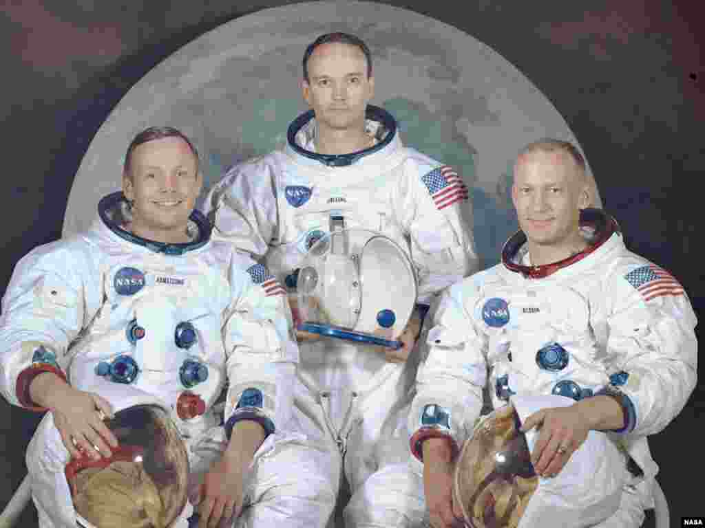 Apollon 11 missiyasının iştirakçıları. Neil Armstrong (solda), Michael Collins (orta) və Edwin Aldwin
