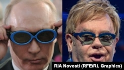 The Kremlin has denied that Vladimir Putin (left) called British singer Elton John (right) this week, but said that the Russian President would "ready to meet" with him if a request was made. 