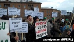 Armenia - Environmental activists demonstrate in Alaverdi against mining operations in the nearby Teghut forest, 15Jan2012.
