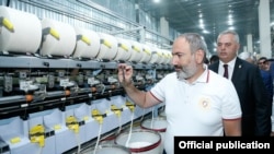 Armenia -- Prime Minister Nikol Pashinian visits a newly refurbished textile factory in Maralik, August 10, 2019.