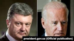 Украина президенті Петр Порошенко (сол жақта) мен АҚШ вице-президенті Джозеф Байден.