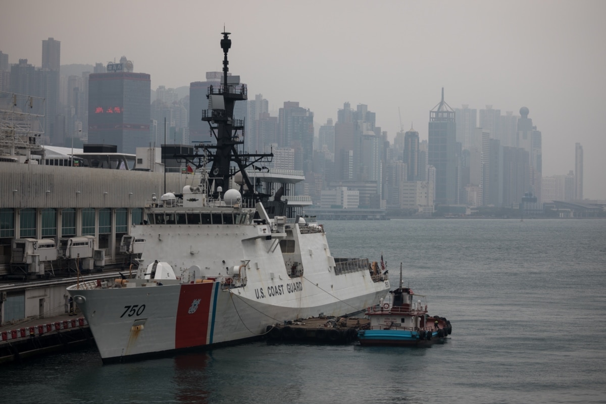 The US Coast Guard cutter Bertholf sits moored in Harbor City, Hong Kong, 15 April 2019.