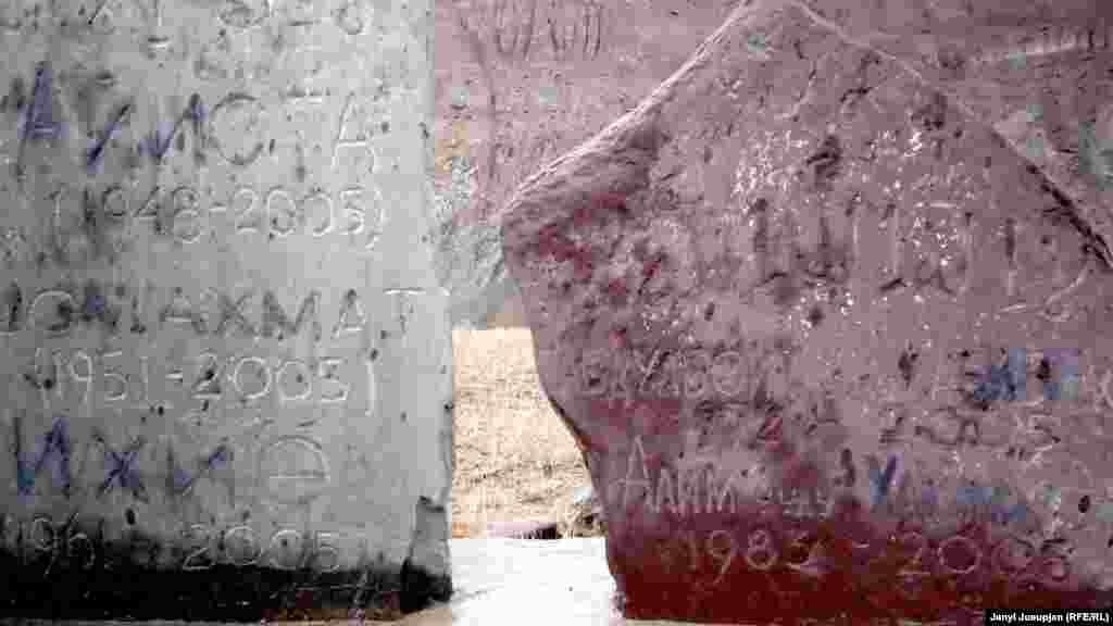 A memorial to flood victims. The stones are inscribed with the names of those killed when the major bridge connecting the village with the district's commercial center was washed away 10 years ago. Five local residents were killed. That bridge, built in 2003 with the help of a United Nations agency, was never reconstructed. Now, villagers have to travel 70 kilometers to get to the regional market town, instead of 15 kilometers.