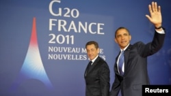Претседателите на Франција и на САД, Николас Саркози и Барак Обама на Самитот Г-20 во Кан на 3 ноември 2011 година.